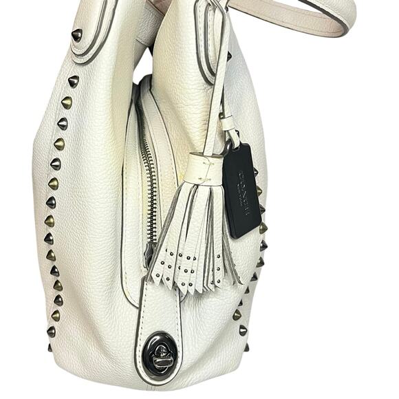 Coach Edie 31 Shoulder Bag – Chalk Pebbled Leather Silver & Gold Rivets /Dustbag - Picture 5 of 16